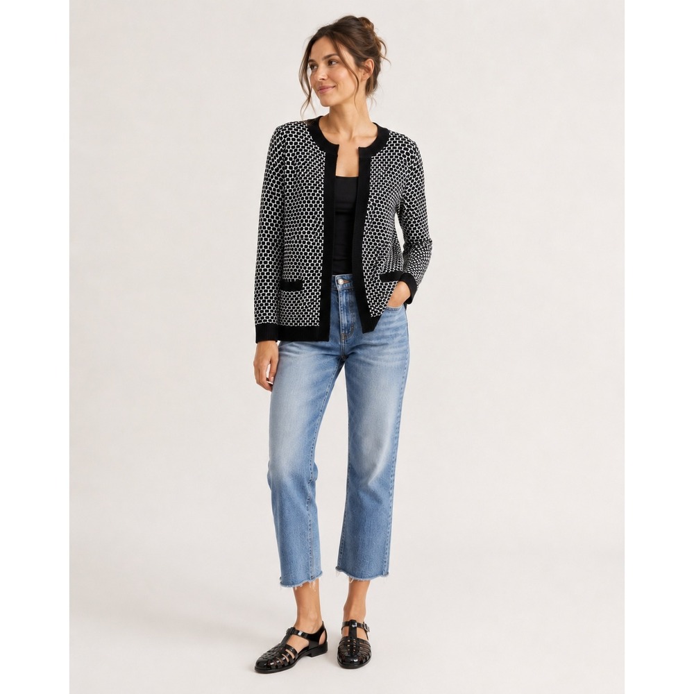 Talbots Womens Cardigan M Honeycomb Long Sleeve Open Front Cotton Relaxed Chic
